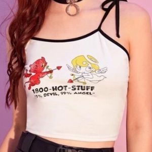 1-800-HOT-STUFF - 1% devil 99% Angel Crop Cami Shoulder Tie Straps Tank Top